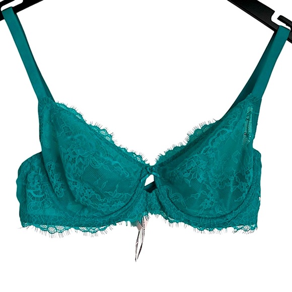 Victoria’s Secret Dream Angel Unlined Demi Sheer Lace Teal Bra - Size 36C - Picture 2 of 10